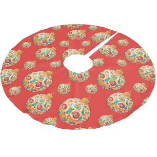 Jupon De Sapin En Polyester Brossé Élégant Motif de Noël ornemental de neige