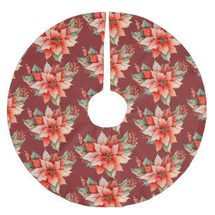 Jupon De Sapin En Polyester Brossé Élégant Noël Rouge Poinsettia