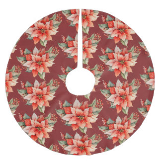 Jupon De Sapin En Polyester Brossé Élégant Noël Rouge Poinsettia