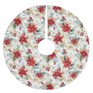 Jupon De Sapin En Polyester Brossé Élégant Noël Rouge Poinsettia