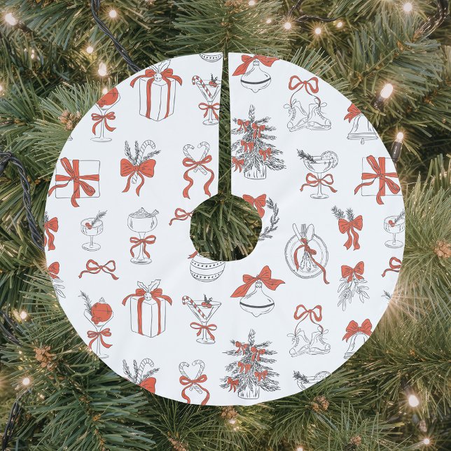 Jupon De Sapin En Polyester Brossé Élégant Noël vacances rouge (Créateur téléchargé)