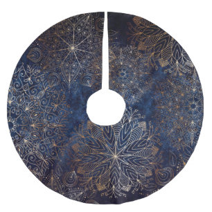 Jupon De Sapin En Polyester Brossé Elégant or et bleu foncé Motif de mandala
