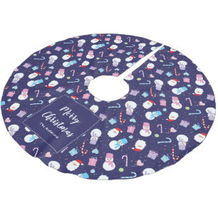 Jupon De Sapin En Polyester Brossé Élégant Père Noël Snowman Sucre de canne Motif de