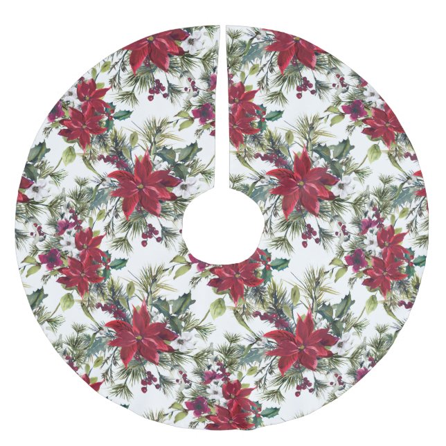 Jupon De Sapin En Polyester Brossé Elegant Poinsettia Bouquet Pattern (Devant)
