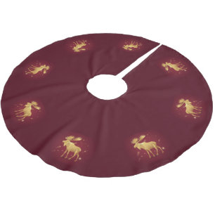 Jupon De Sapin En Polyester Brossé Élégant renne d'or rouge joyeux motif de noël
