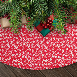 Jupon De Sapin En Polyester Brossé Élégant Rouge et Blanc Houx Baies Noël