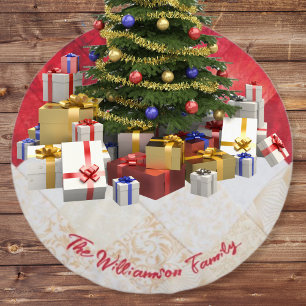 Jupon De Sapin En Polyester Brossé Elégant rouge et blanc Motif de Patchwork Noël