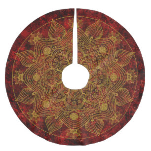 Jupon De Sapin En Polyester Brossé Elégant rouge floral, noir & or Mandala