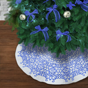 JUPON DE SAPIN EN POLYESTER BROSSÉ ÉLÉGANTE CLASSE BLANC ET BLEU DE NOËL DOMMASQUE