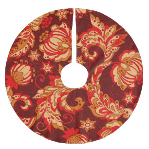 Jupon De Sapin En Polyester Brossé Elégante Fleurs Ethniques Motif sans couture