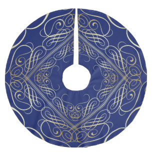Jupon De Sapin En Polyester Brossé Elégante huile d'or look Filigree Scrollwork bleu
