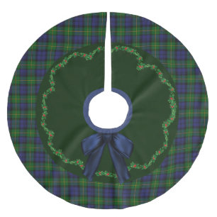 Jupon De Sapin En Polyester Brossé Elégante jupe d'arbre plat Gordon Tartan Festive