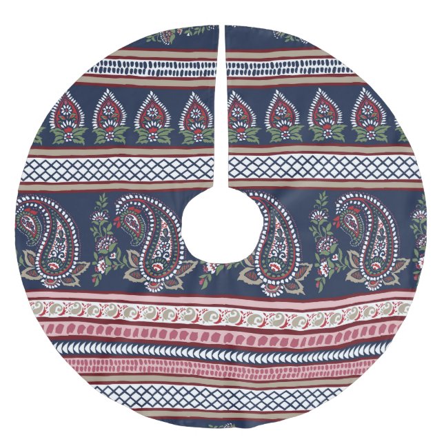 Jupon De Sapin En Polyester Brossé Elégante Marine Paisley : Conception des frontière (Devant)