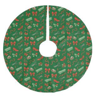 Jupon De Sapin En Polyester Brossé élément de Noël avec ruban rouge et chaussures rou