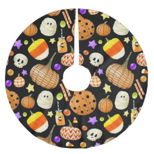 Jupon De Sapin En Polyester Brossé Éléments d'Halloween : citrouilles, crâne, motif m