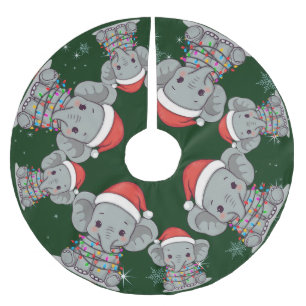 Jupon De Sapin En Polyester Brossé Éléphant joyeux mignon arbre de Noël zoo safari Xm