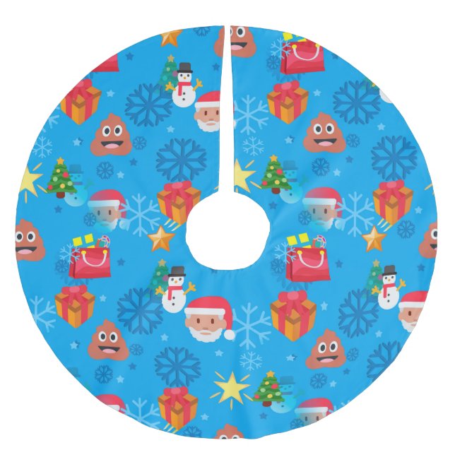 Jupon De Sapin En Polyester Brossé émoticône de Noël bleu (Devant)