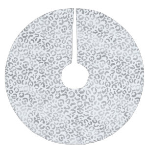 Jupon De Sapin En Polyester Brossé Empreinte de léopard d'argent blanc
