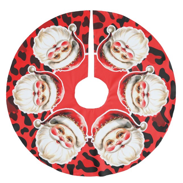 Jupon De Sapin En Polyester Brossé Empreinte de léopard rouge Retro Père Noël (Devant)