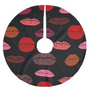 Jupon De Sapin En Polyester Brossé Empreinte de lèvres, baisers rose rouge.