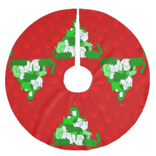 Jupon De Sapin En Polyester Brossé empreinte de patte de chats de noël