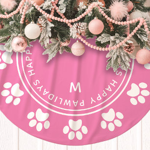 Jupon De Sapin En Polyester Brossé Empreinte de patte Wreath Monogramme Pet Rose Noël