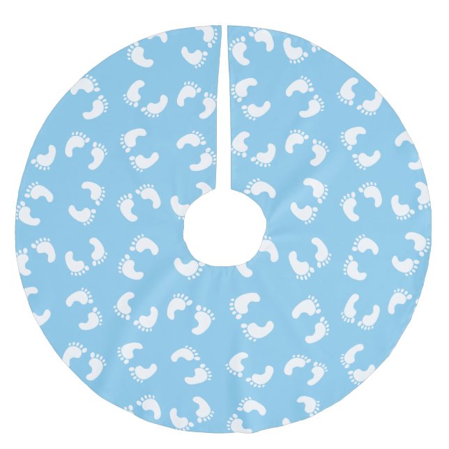 Jupon De Sapin En Polyester Brossé Empreintes bébé, Pied bébé, Marches, Bleu, Garçon (Devant)