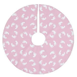 Jupon De Sapin En Polyester Brossé Empreintes Bébé, Pied Bébé, Marches, Fille Rose
