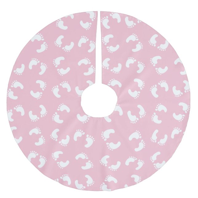 Jupon De Sapin En Polyester Brossé Empreintes Bébé, Pied Bébé, Marches, Fille Rose (Devant)
