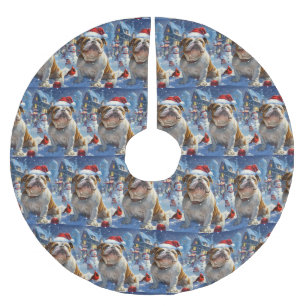 Jupon De Sapin En Polyester Brossé English Bulldog Winter Wonderland Christmas Joie