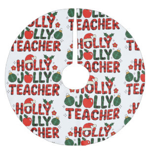 Jupon De Sapin En Polyester Brossé Enseignant gai et joli plaid rouge de Noël