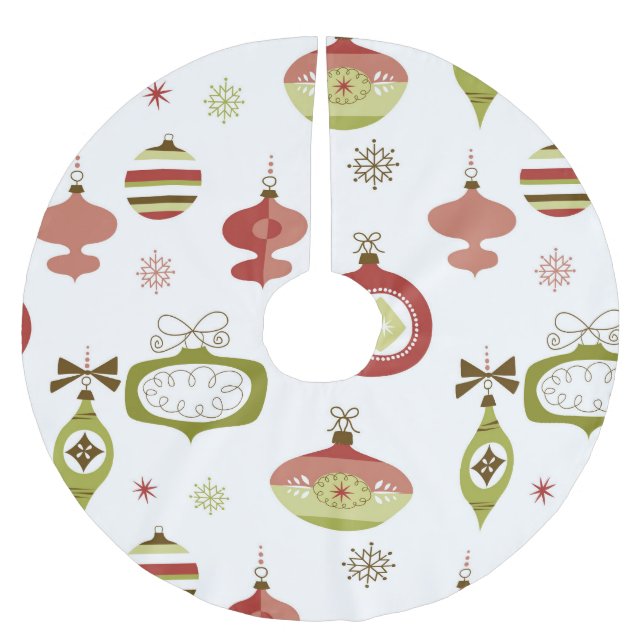 Jupon De Sapin En Polyester Brossé Ensemble de rétros ornements de Noël (Devant)