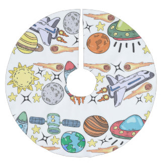 Jupon De Sapin En Polyester Brossé Espace extra-atmosphérique : Doodles Vintages tiré