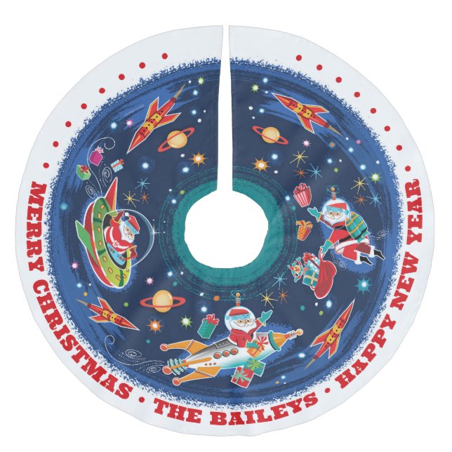 Jupon De Sapin En Polyester Brossé Espace Père Noël personnalisable - (Devant)