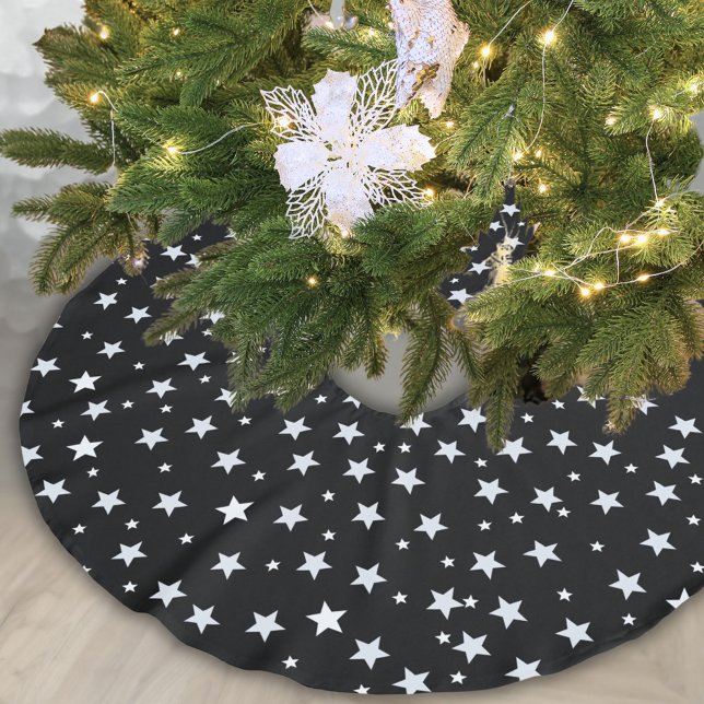 Jupon De Sapin En Polyester Brossé Étoiles blanches en noir (Créateur téléchargé)