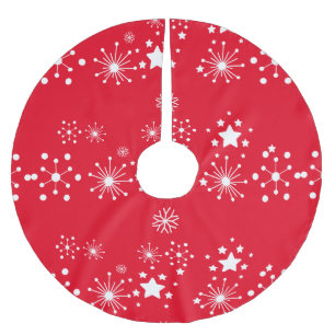Jupon De Sapin En Polyester Brossé Étoiles blanches sur Arrière - plan rouge