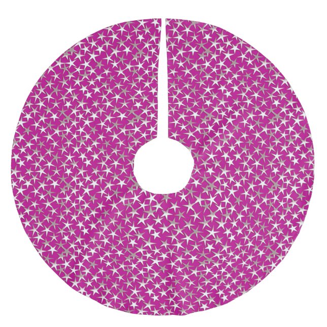 Jupon De Sapin En Polyester Brossé étoiles d'argent sur améthyste violet (Devant)
