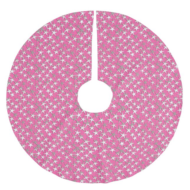 Jupon De Sapin En Polyester Brossé Étoiles d'argent sur fuchsia rose (Devant)