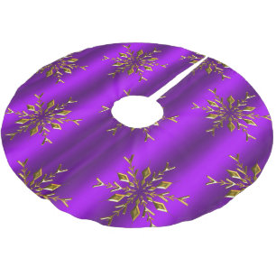 Jupon De Sapin En Polyester Brossé Étoiles de flocon de neige d'or sur Noël pourpre