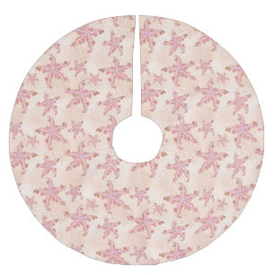 Jupon De Sapin En Polyester Brossé Étoiles de mer et motif pastel rose corail