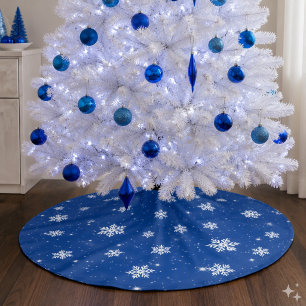 Jupon De Sapin En Polyester Brossé Étoiles de Noël Bleues Motif Flocons de Neige
