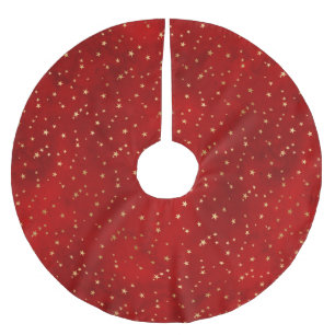 Jupon De Sapin En Polyester Brossé Étoiles de Noël hivernales festives rouges et or e