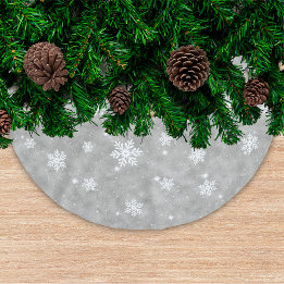Jupon De Sapin En Polyester Brossé Étoiles de Noël Pailletées Argent Motif Flocons de