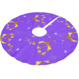 Jupon De Sapin En Polyester Brossé Étoiles d'or et torrents Noel violet