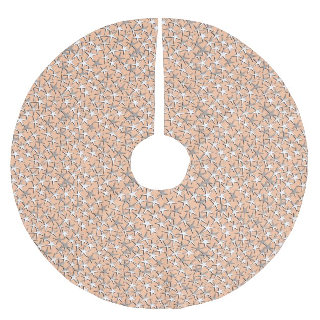 Jupon De Sapin En Polyester Brossé étoiles en argent sur le rose pêche (Devant)