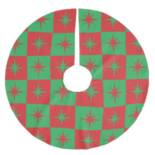 Jupon De Sapin En Polyester Brossé Étoiles éparpillées rétro rouges et vertes pour No