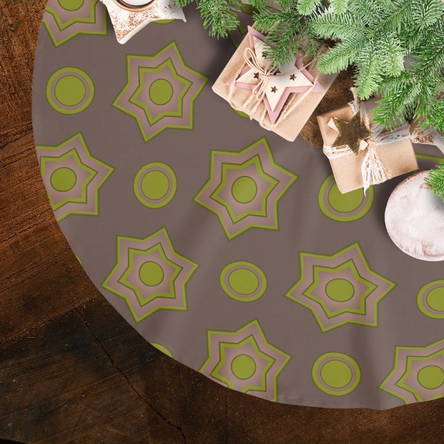 Jupon De Sapin En Polyester Brossé Étoiles et cercles en brun et vert (Créateur téléchargé)