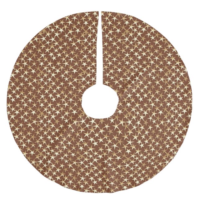 Jupon De Sapin En Polyester Brossé étoiles or sur chocolat brun (Devant)