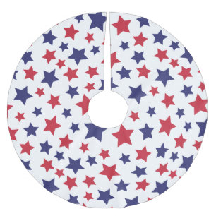 Jupon De Sapin En Polyester Brossé Étoiles rouges et bleues, 4 juillet, fond blanc