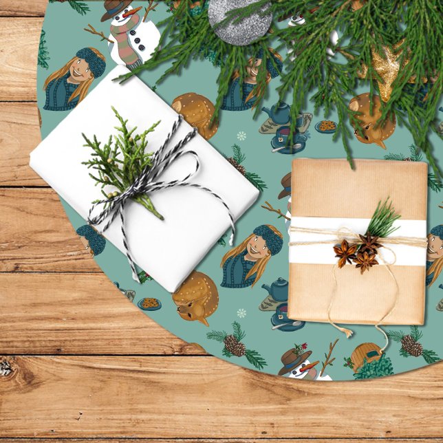 Jupon De Sapin En Polyester Brossé Falda árbol de navidad con muñeco de nieve (Créateur téléchargé)